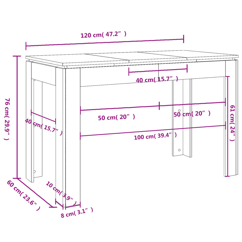 Dining Table Black 47.2"x23.6"x29.9" Engineered Wood