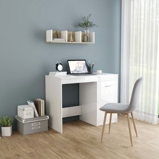 Desk High Gloss White 39.4"x19.7"x29.9" Engineered Wood