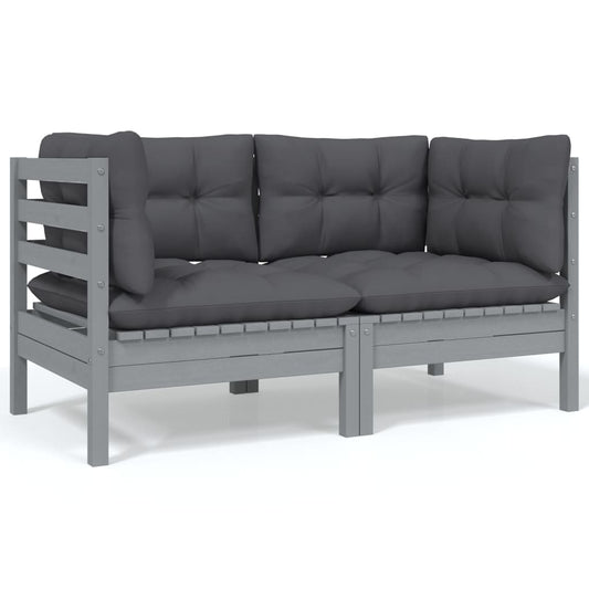 2-Seater Patio Sofa with Cushions Gray Solid Pinewood