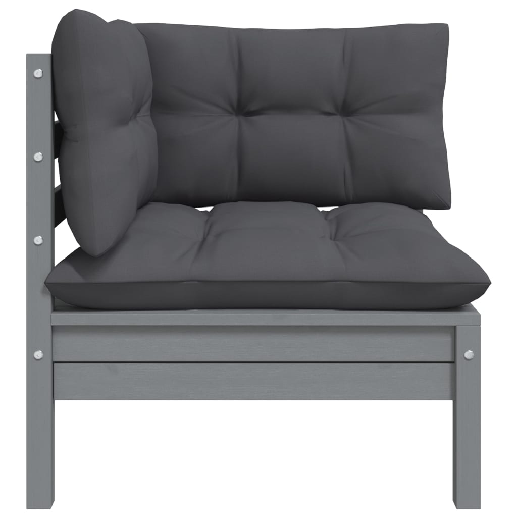 2-Seater Patio Sofa with Cushions Gray Solid Pinewood