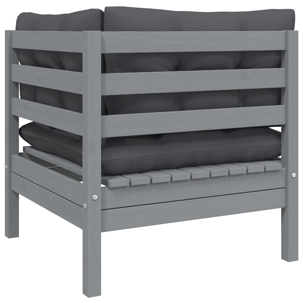 2-Seater Patio Sofa with Cushions Gray Solid Pinewood