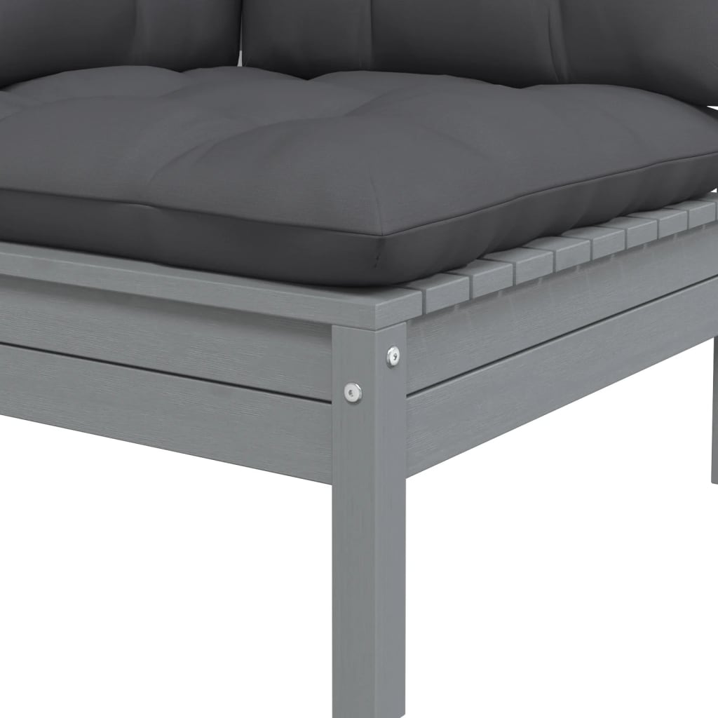 2-Seater Patio Sofa with Cushions Gray Solid Pinewood