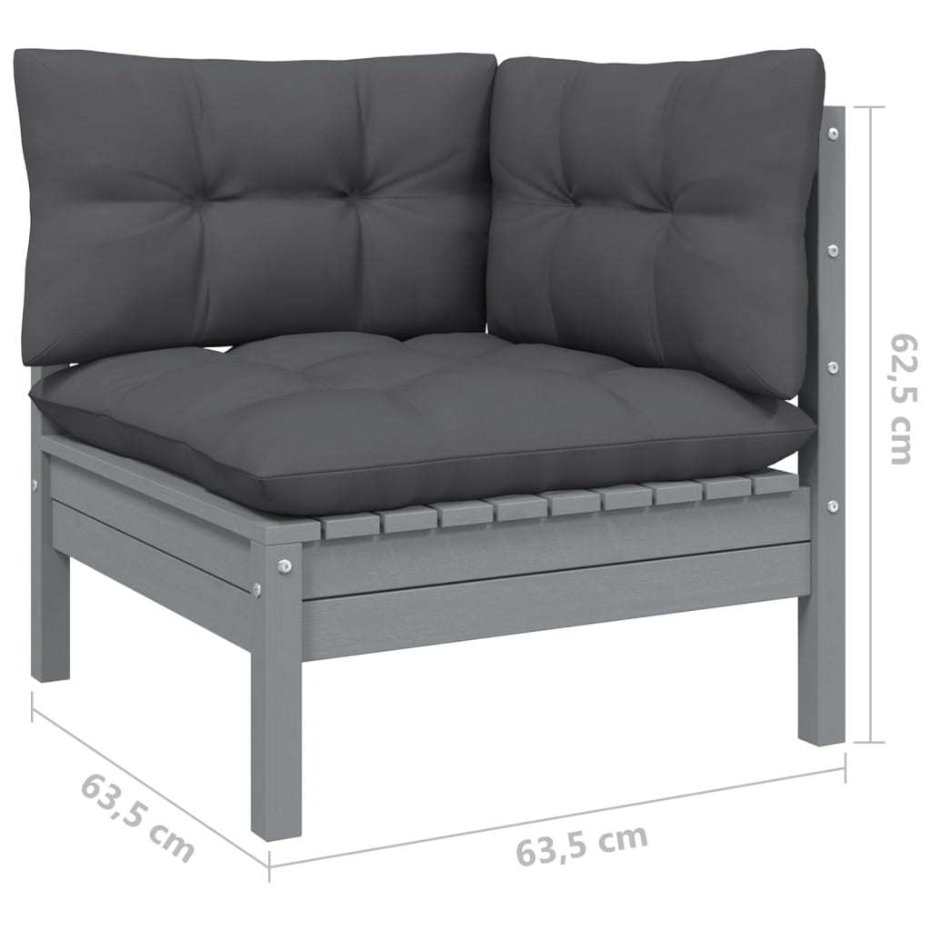 2-Seater Patio Sofa with Cushions Gray Solid Pinewood