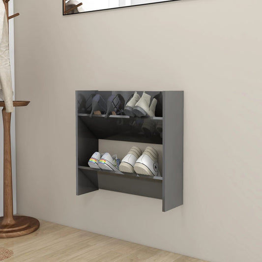 Wall Shoe Cabinet High Gloss Gray 23.6"x7.1"x23.6" Engineered Wood