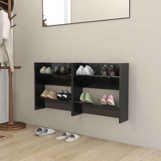 Wall Shoe Cabinets 2 pcs High Gloss Black 23.6"x7.1"x23.6" Engineered Wood