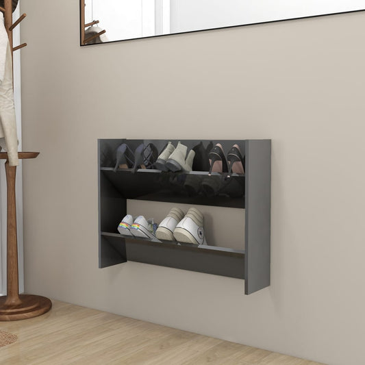 Wall Shoe Cabinet High Gloss Gray 31.5"x7.1"x23.6" Engineered Wood