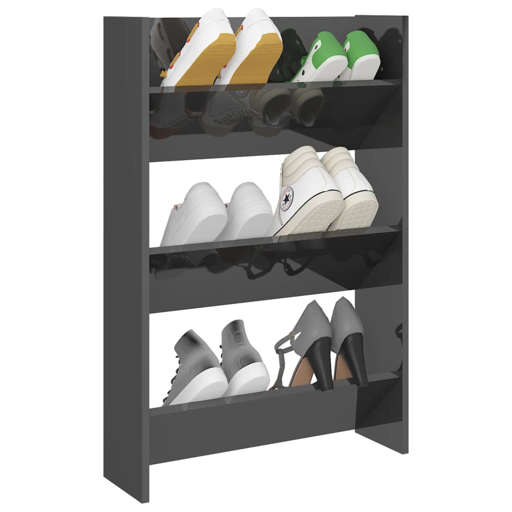 Wall Shoe Cabinet High Gloss Gray 23.6"x7.1"x35.4" Engineered Wood