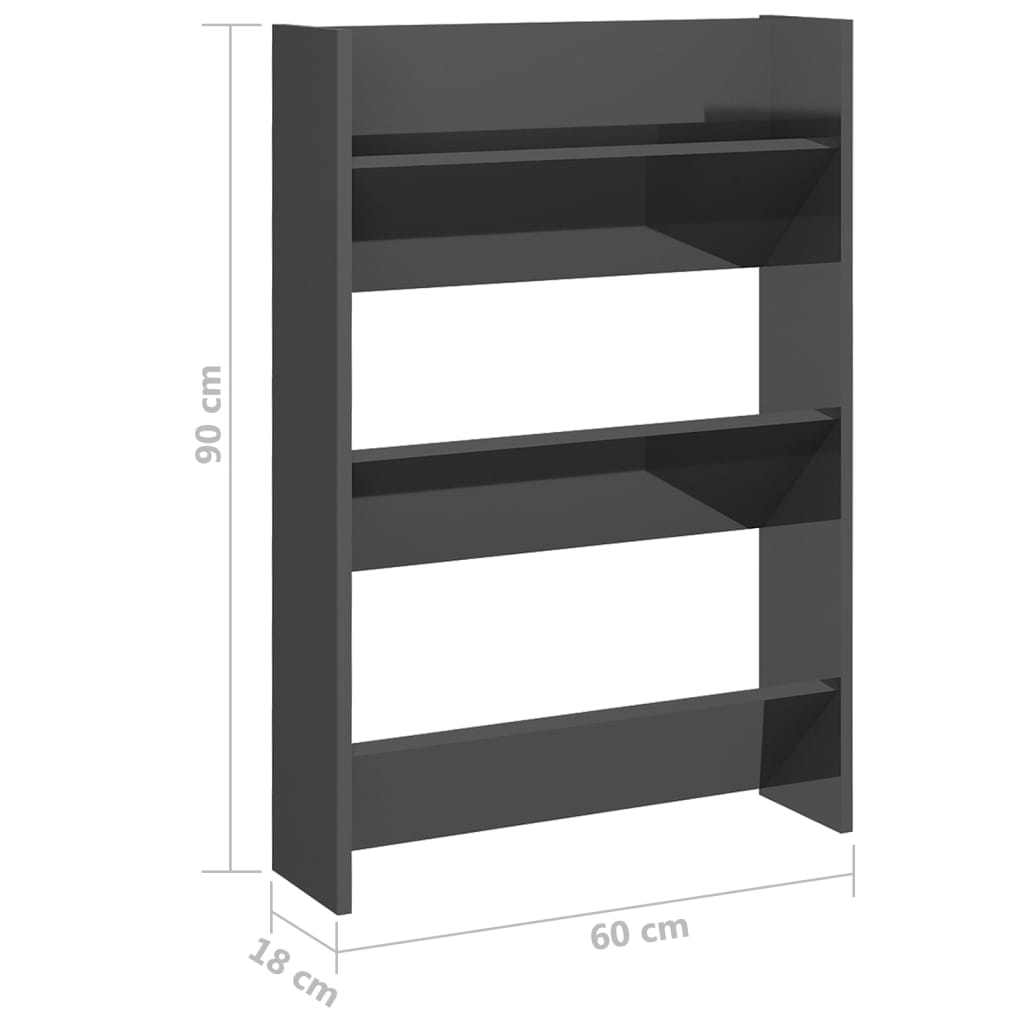 Wall Shoe Cabinet High Gloss Gray 23.6"x7.1"x35.4" Engineered Wood