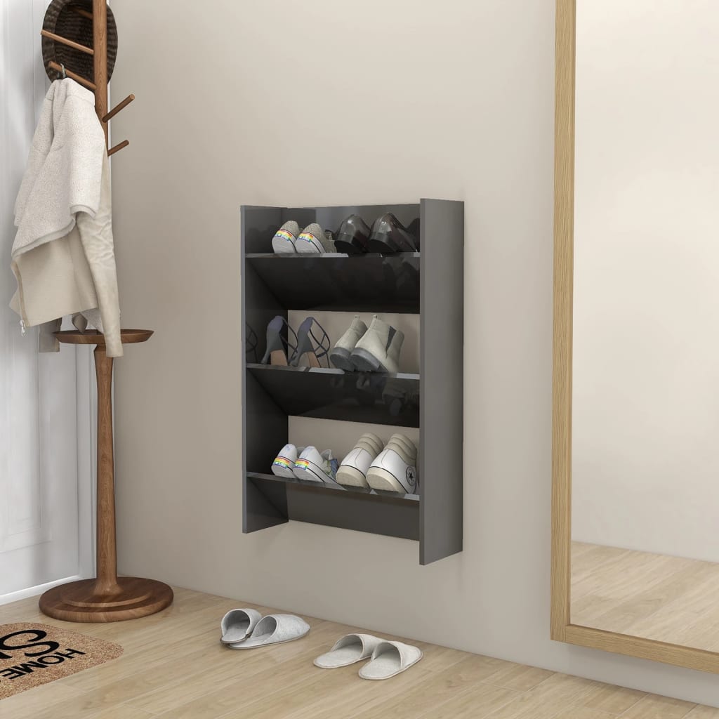 Wall Shoe Cabinet High Gloss Gray 23.6"x7.1"x35.4" Engineered Wood