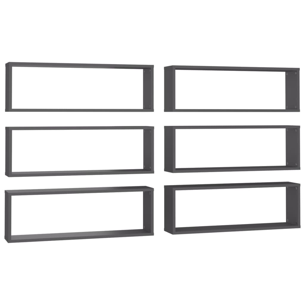 Wall Cube Shelves 6 pcs Gray 31.5"x5.9"x10.4" Engineered Wood