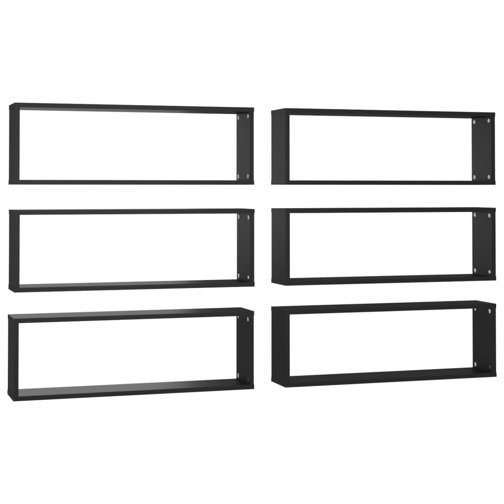 Wall Cube Shelves 6 pcs Black 31.5"x5.9"x10.4" Engineered Wood