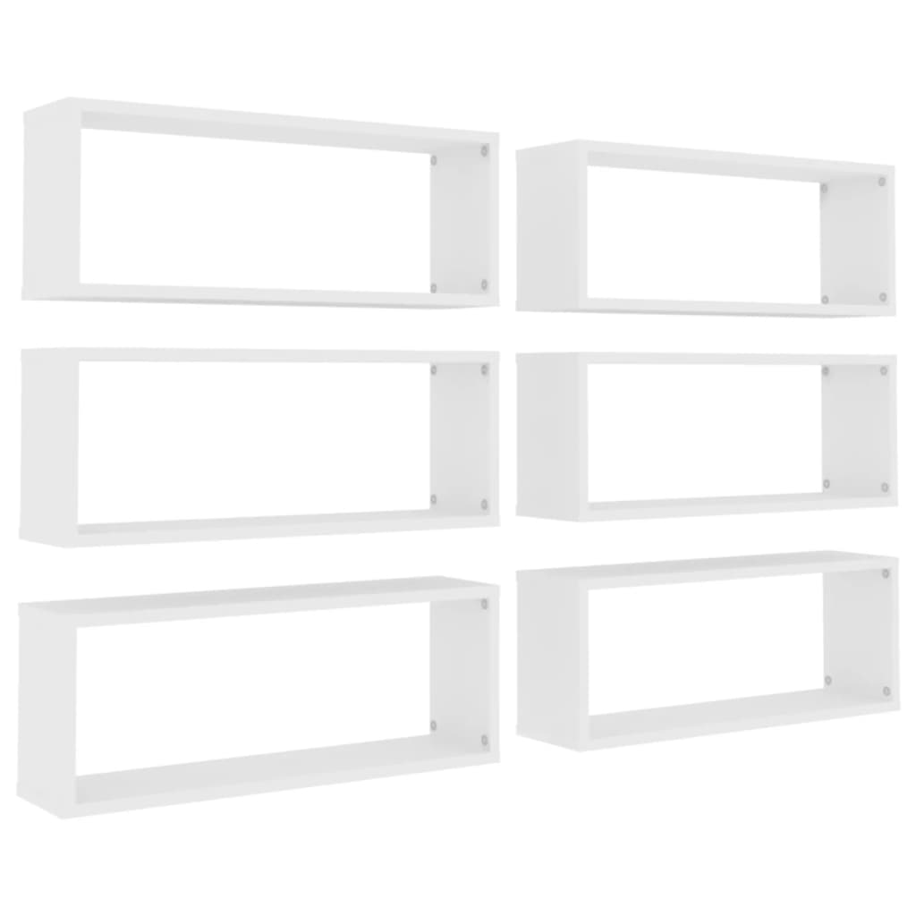 Wall Cube Shelves 6 pcs White 23.6"x5.9"x9.1" Engineered Wood