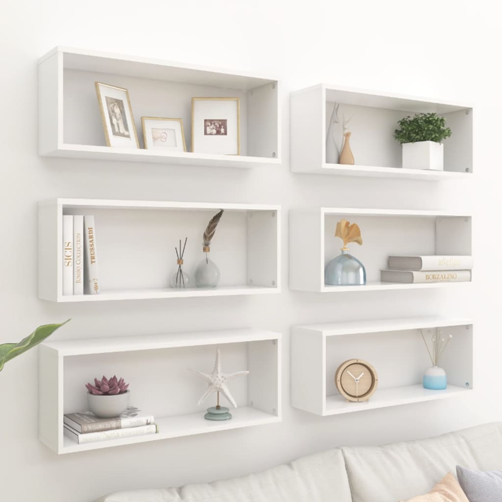 Wall Cube Shelves 6 pcs White 23.6"x5.9"x9.1" Engineered Wood