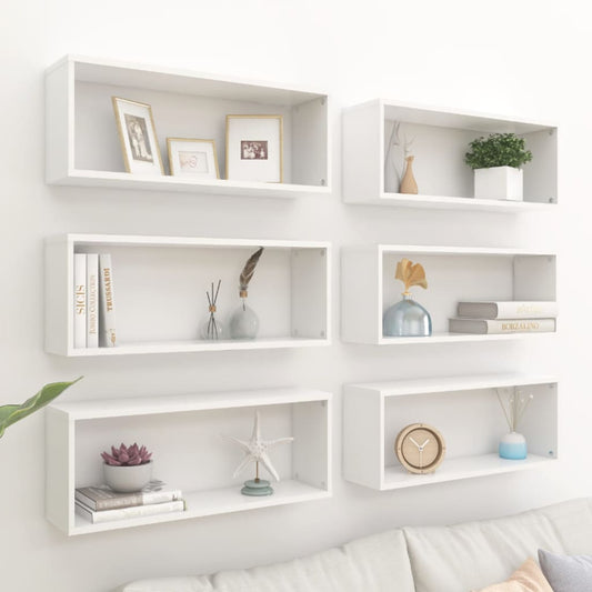 Wall Cube Shelves 6 pcs White 23.6"x5.9"x9.1" Engineered Wood