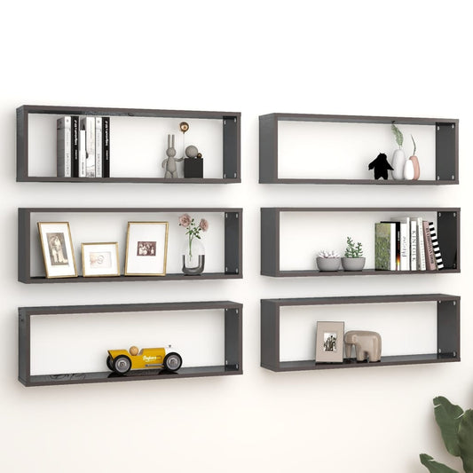 Wall Cube Shelves 6 pcs High Gloss Gray 31.5"x5.9"x10.4" Engineered Wood