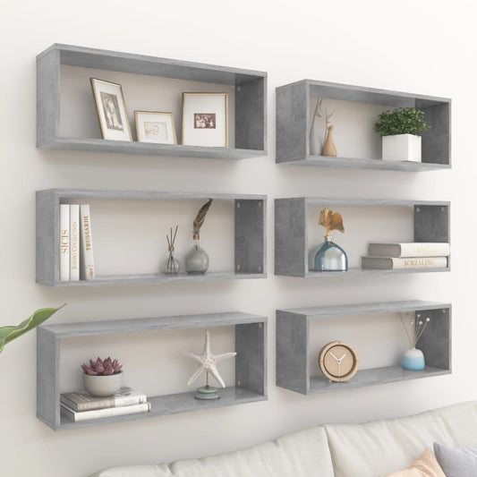 Wall Cube Shelves 6 pcs Concrete Gray 23.6"x5.9"x9.1" Engineered Wood