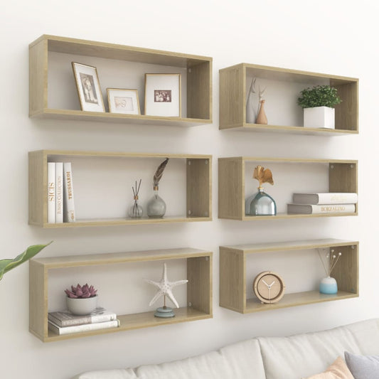 Wall Cube Shelves 6 pcs Sonoma Oak 23.6"x5.9"x9.1" Engineered Wood