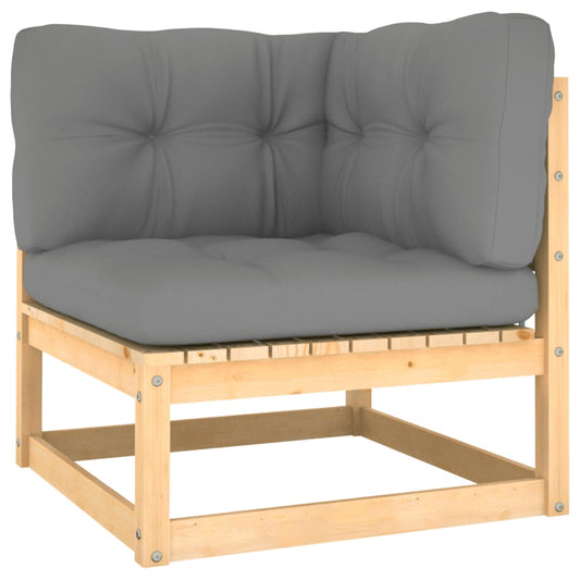 Patio Corner Sofa with Gray Cushions Solid Wood Pine