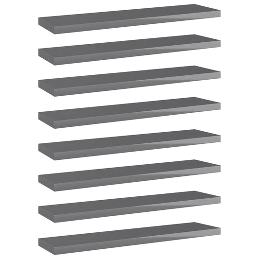 Bookshelf Boards 8 pcs High Gloss Gray 15.7"x3.9"x0.6" Engineered Wood