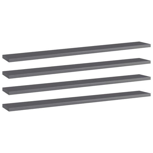 Bookshelf Boards 4 pcs High Gloss Gray 31.5"x3.9"x0.6" Engineered Wood