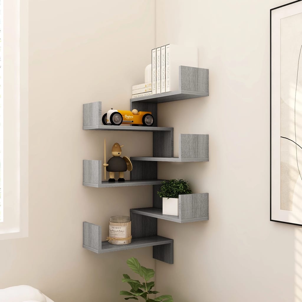 Wall Corner Shelf Gray 15.7"x15.7"x19.7" Engineered Wood