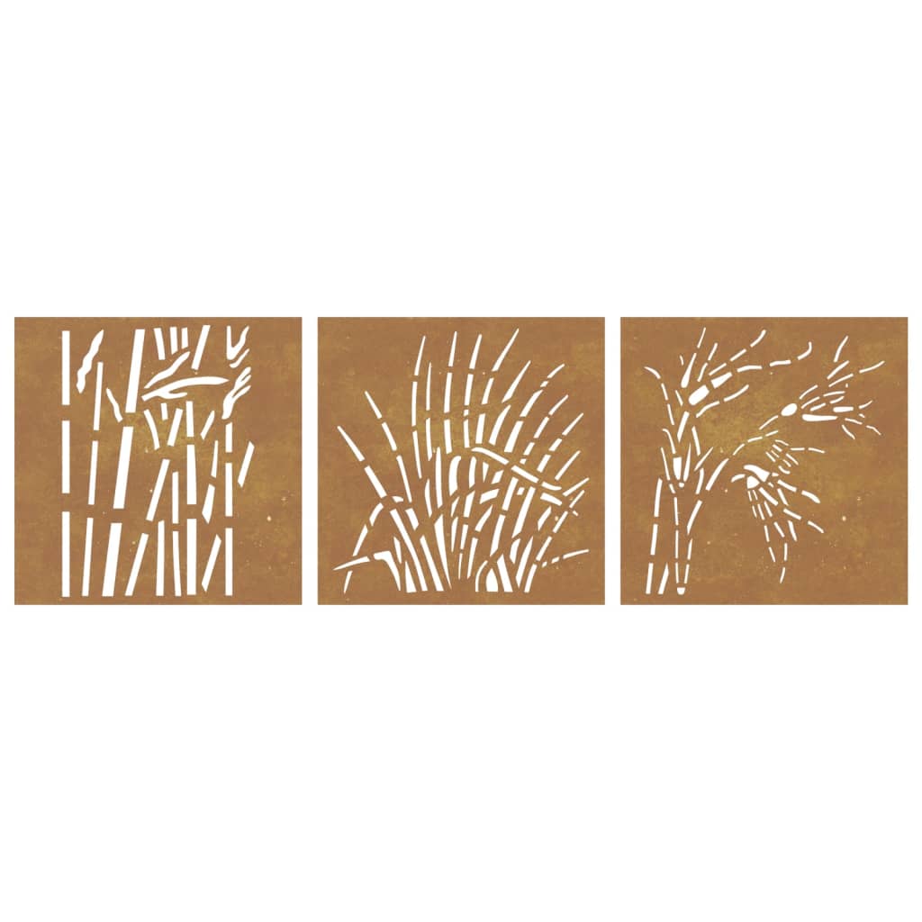 patio-wall-decorations-3-pcs-21-7-x21-7-corten-steel-grass-design At Willow and Wine USA!