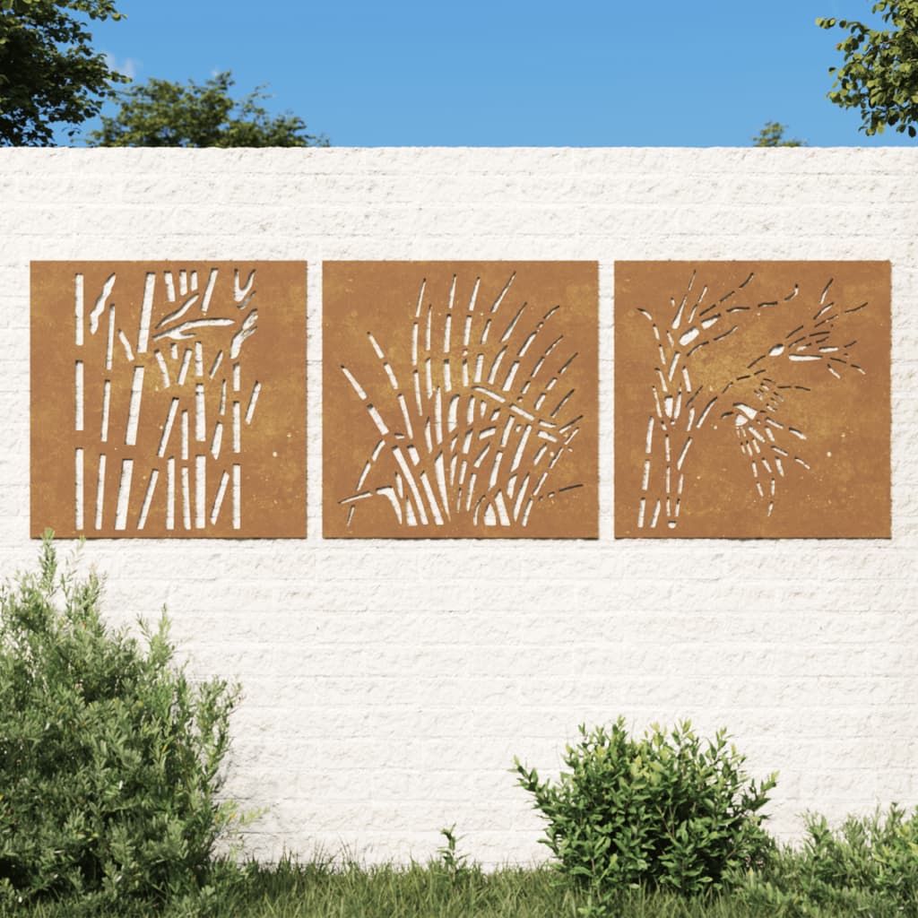 patio-wall-decorations-3-pcs-21-7-x21-7-corten-steel-grass-design At Willow and Wine USA!