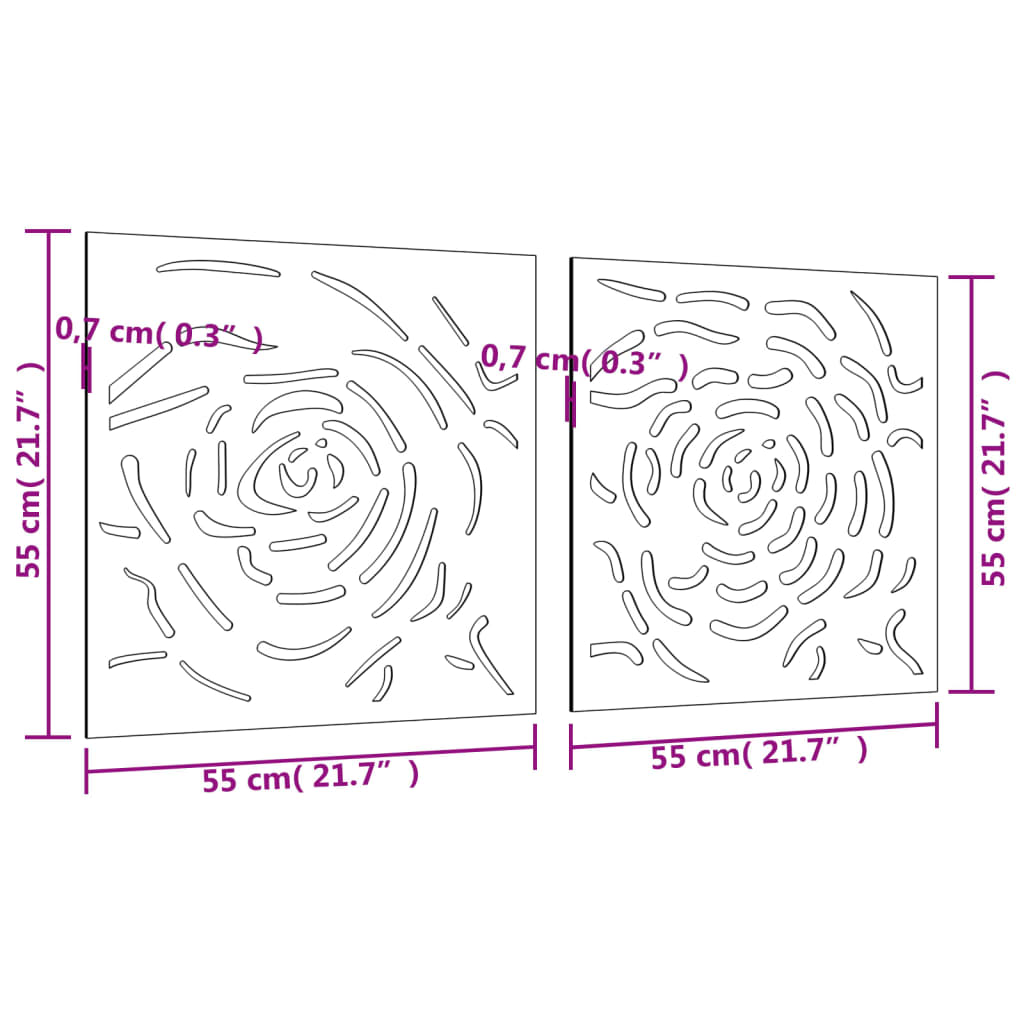 patio-wall-decorations-2-pcs-21-7-x21-7-corten-steel-rose-design At Willow and Wine USA!