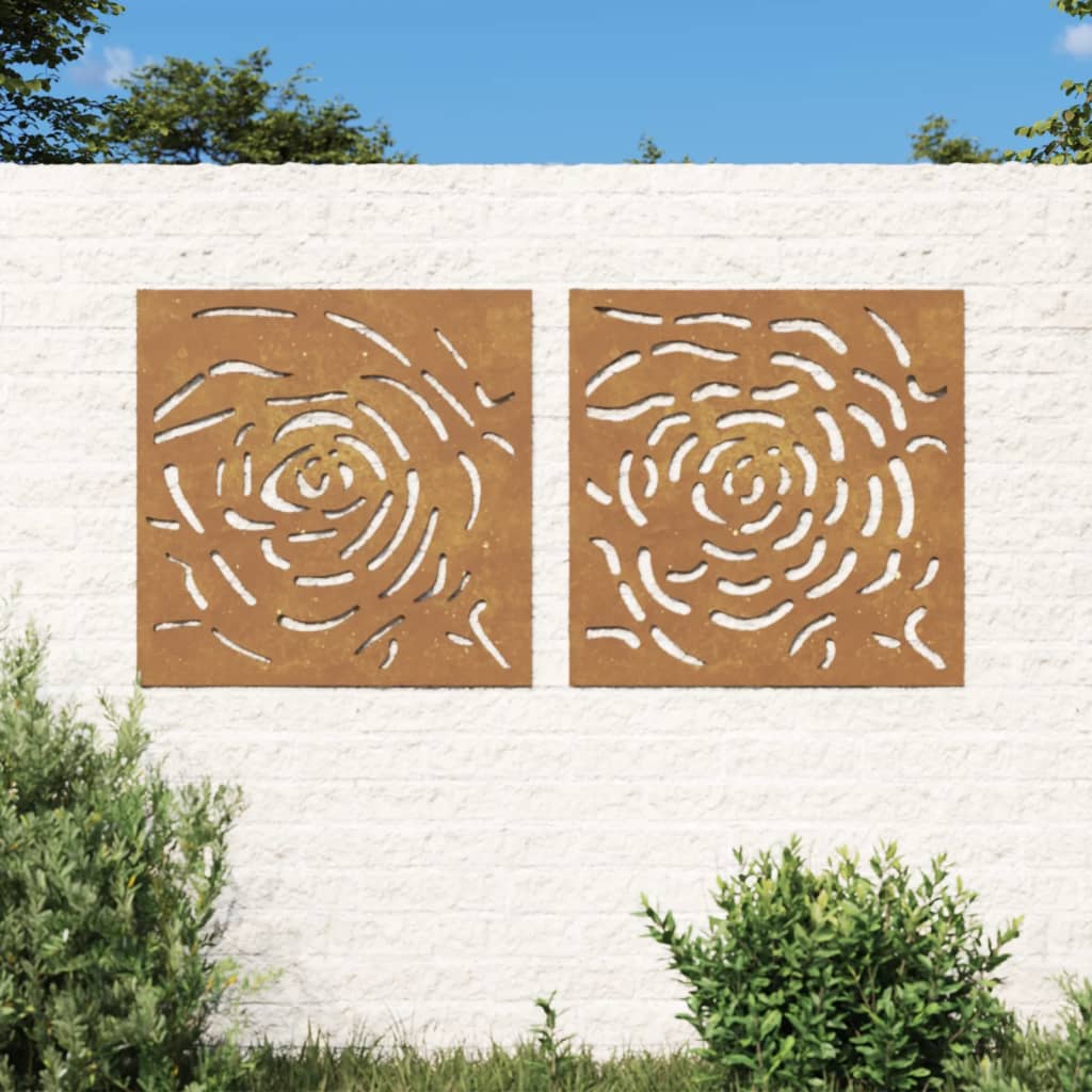 patio-wall-decorations-2-pcs-21-7-x21-7-corten-steel-rose-design At Willow and Wine USA!