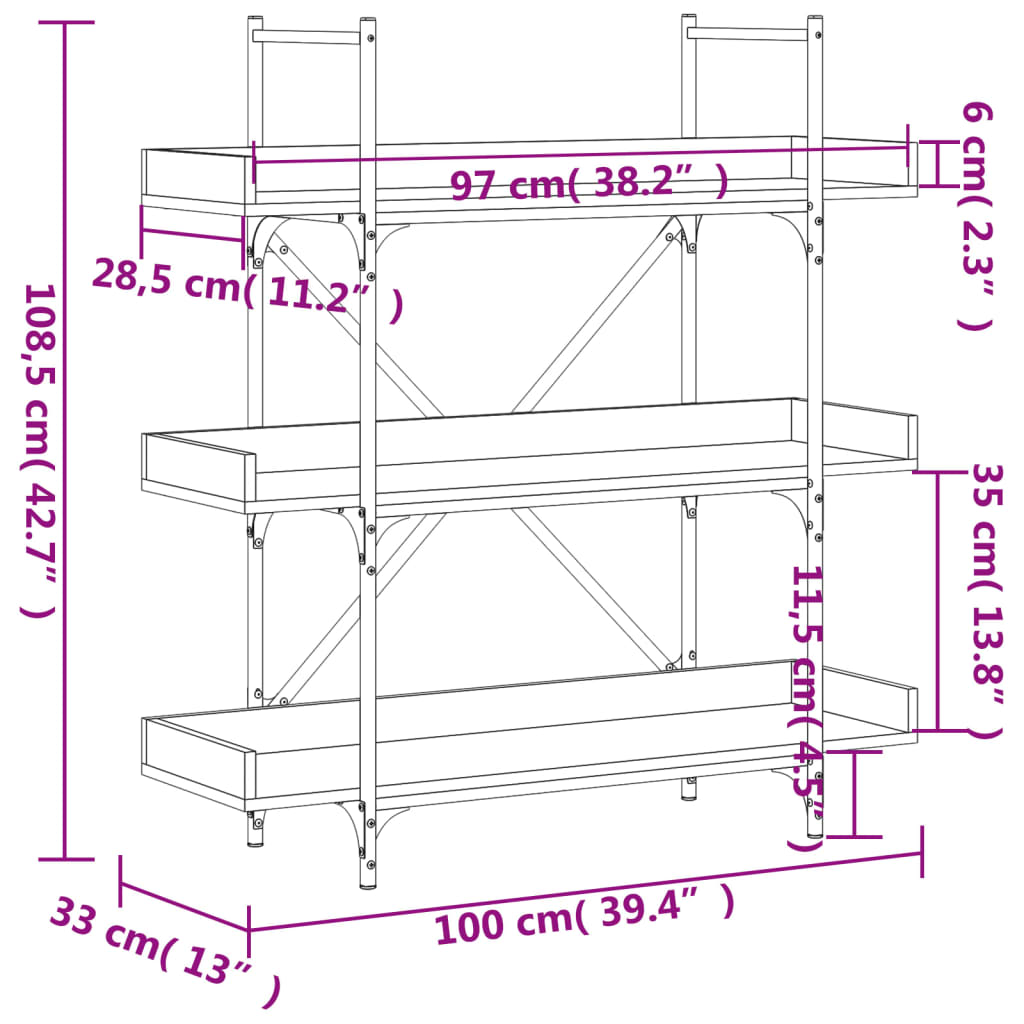 bookcase-3-tier-brown-oak-39-4-x13-x42-7-engineered-wood At Willow and Wine USA!