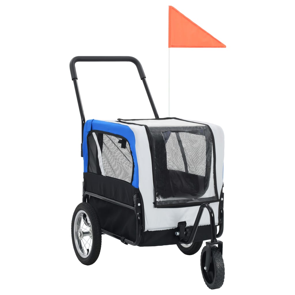 2-in-1-pet-bike-trailer-jogging-stroller-gray-and-blue At Willow and Wine USA!