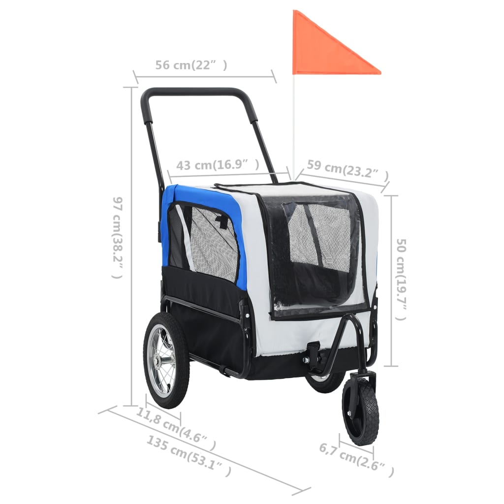 2-in-1-pet-bike-trailer-jogging-stroller-gray-and-blue At Willow and Wine USA!