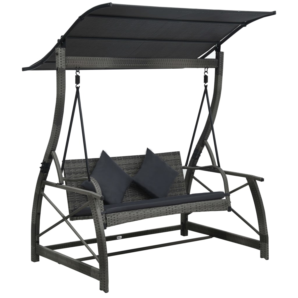 3-seater-garden-swing-bench-with-canopy-poly-rattan-gray At Willow and Wine USA!