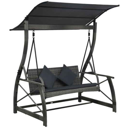 3-seater-garden-swing-bench-with-canopy-poly-rattan-gray At Willow and Wine USA!