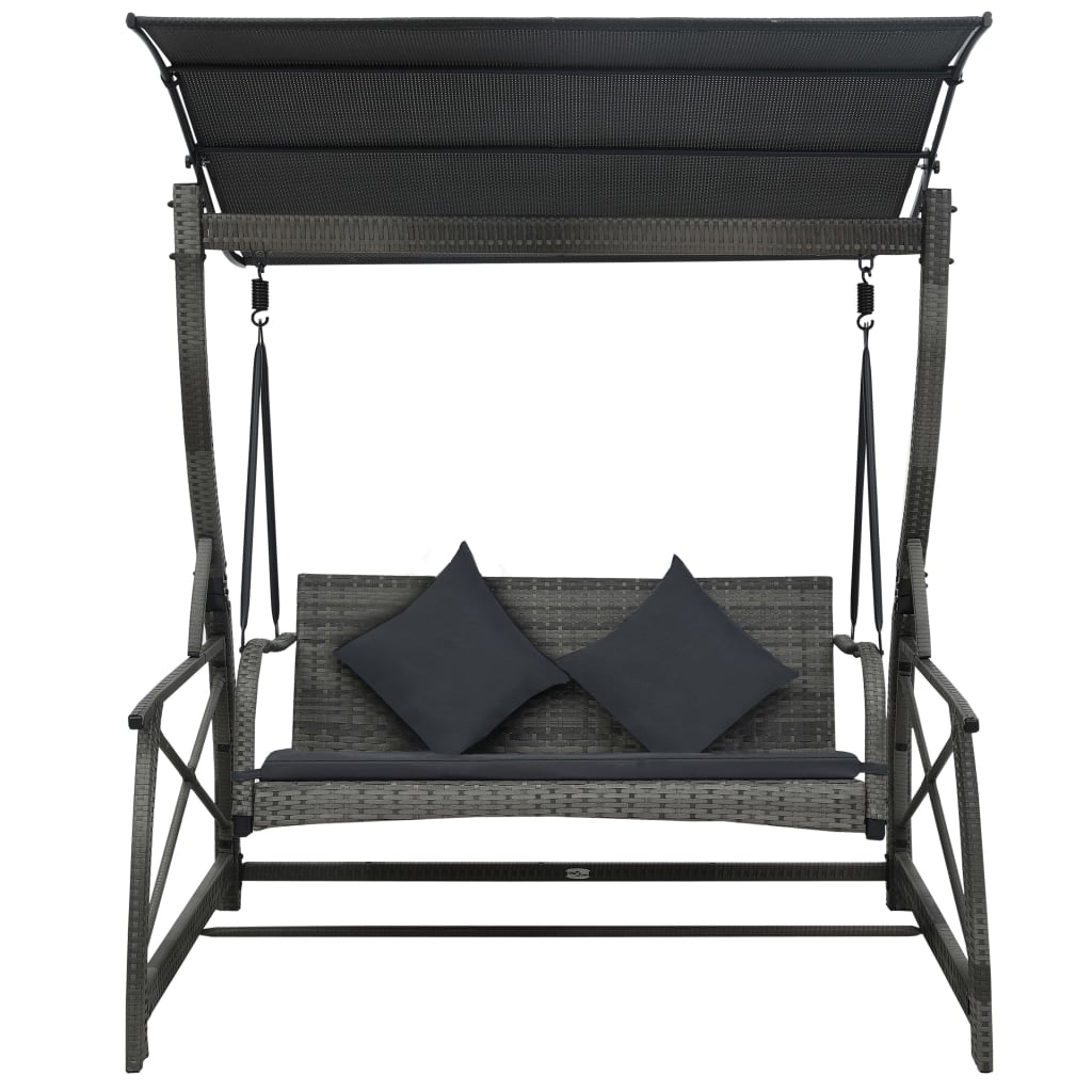 3-seater-garden-swing-bench-with-canopy-poly-rattan-gray At Willow and Wine USA!