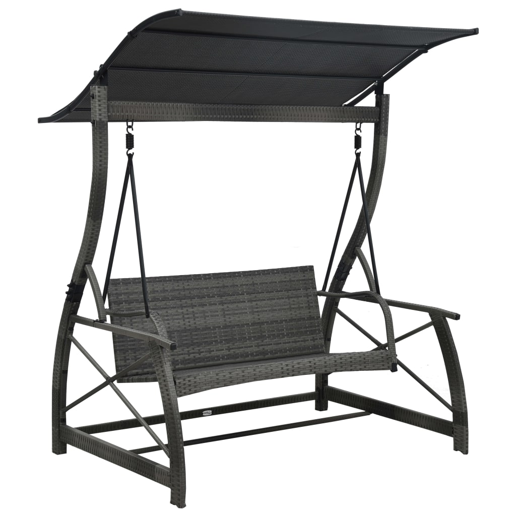 3-seater-garden-swing-bench-with-canopy-poly-rattan-gray At Willow and Wine USA!