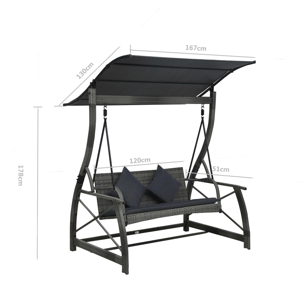 3-seater-garden-swing-bench-with-canopy-poly-rattan-gray At Willow and Wine USA!