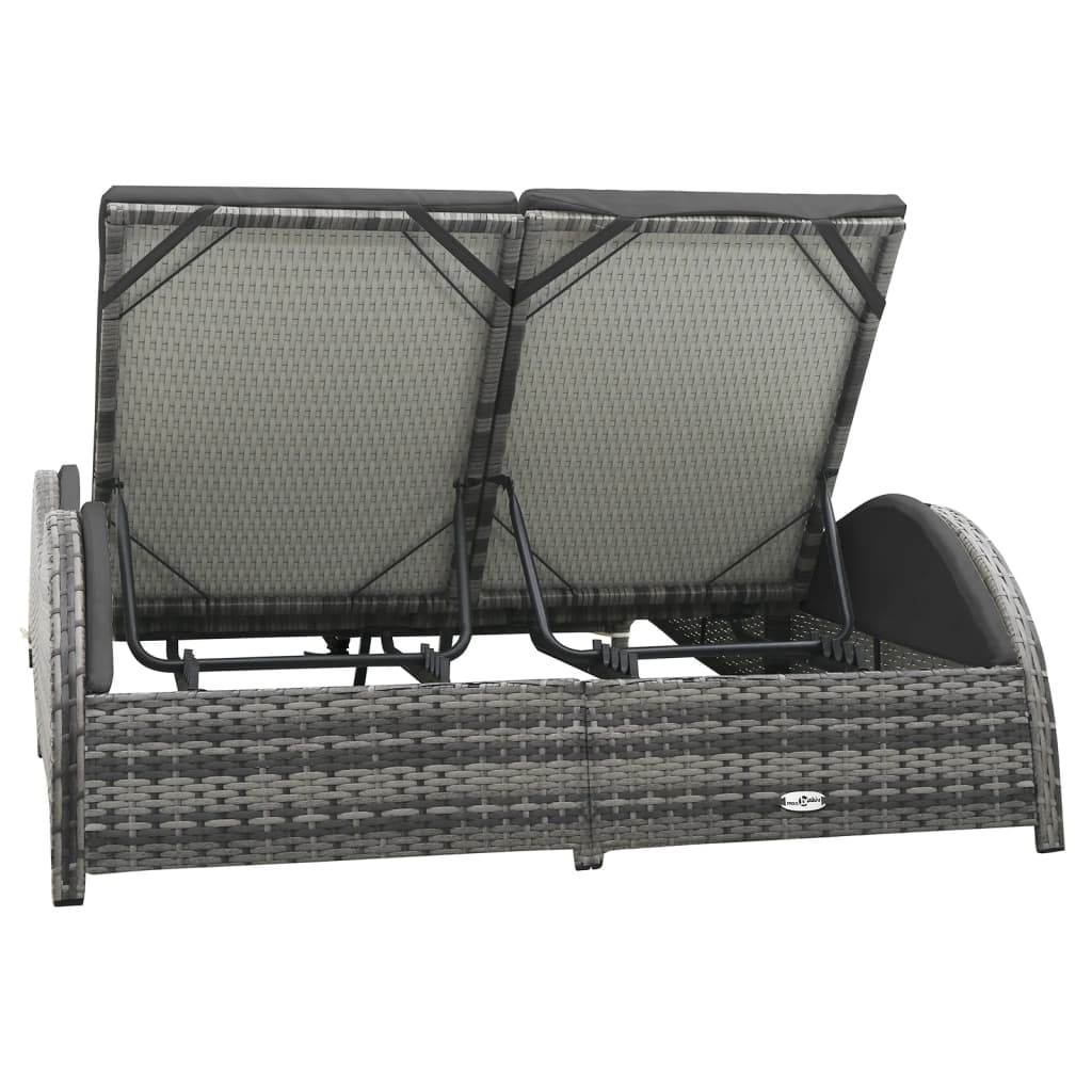 double-sun-lounger-with-cushion-poly-rattan-anthracite At Willow and Wine USA!
