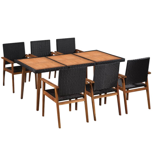 7 Piece Patio Dining Set Poly Rattan Black and Brown