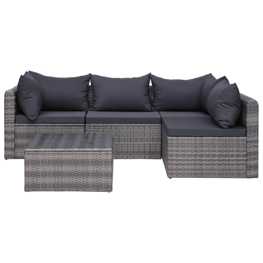 5-piece-patio-sofa-set-with-cushions-pillows-poly-rattan-gray At Willow and Wine USA!