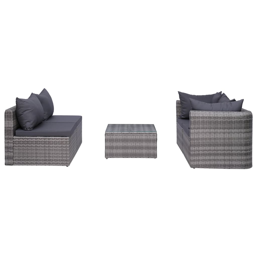 5-piece-patio-sofa-set-with-cushions-pillows-poly-rattan-gray At Willow and Wine USA!