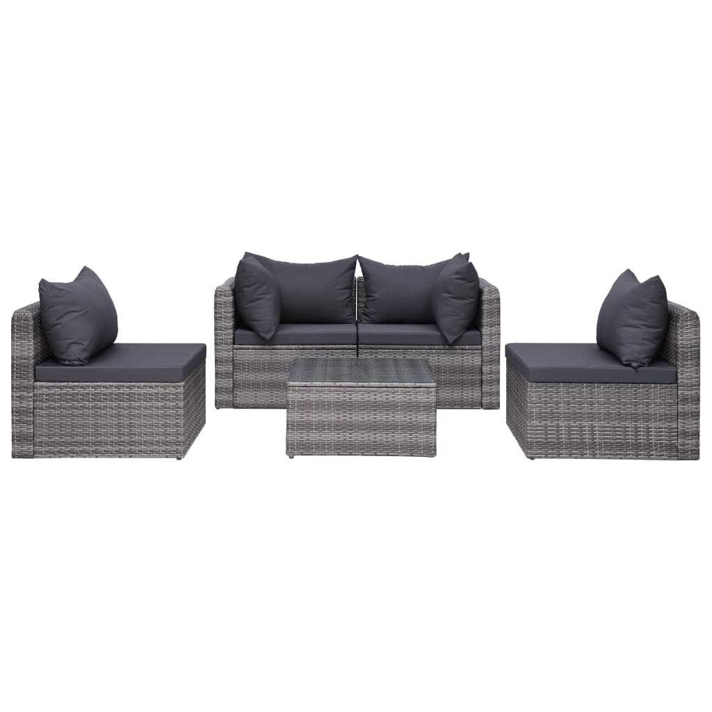 5-piece-patio-sofa-set-with-cushions-pillows-poly-rattan-gray At Willow and Wine USA!