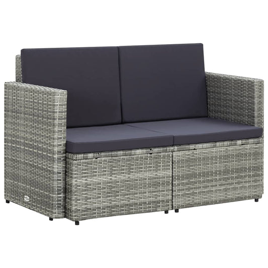 2-seater-patio-sofa-with-cushions-gray-poly-rattan At Willow and Wine USA!