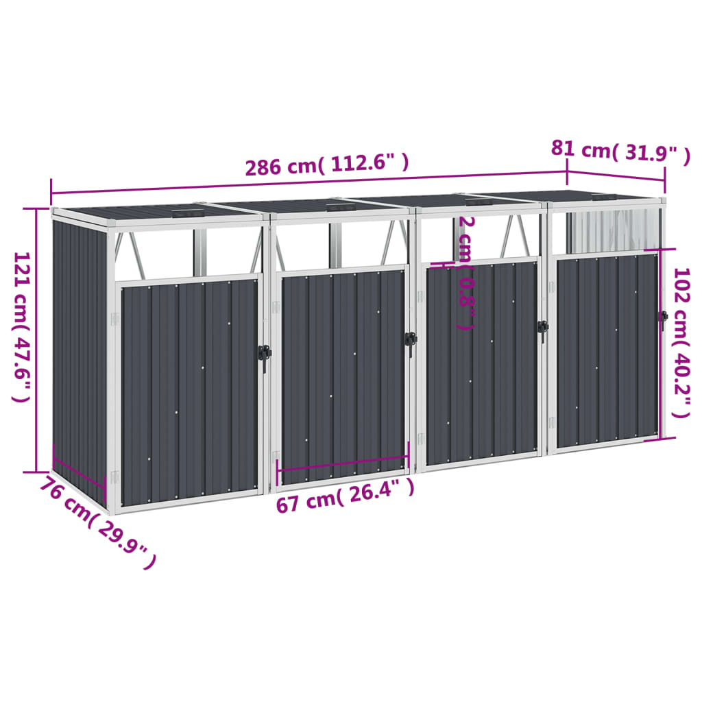 quadruple-garbage-bin-shed-anthracite-112-6-x31-9-x47-6-steel-813938 At Willow and Wine USA!