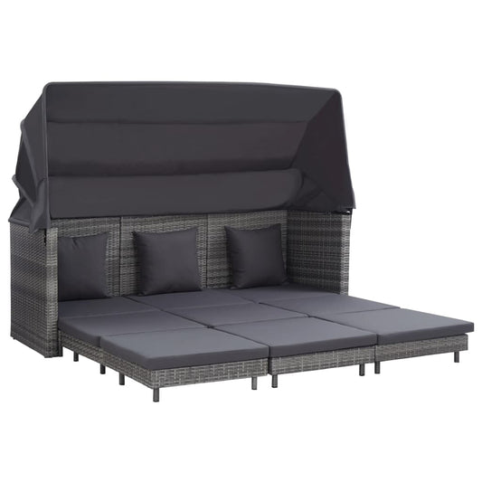 extendable-3-seater-sofa-bed-with-roof-poly-rattan-gray At Willow and Wine USA!