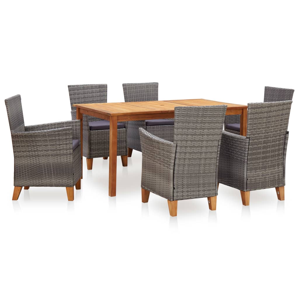 7-piece-dining-set-poly-rattan-and-solid-wood-acacia-gray At Willow and Wine USA!