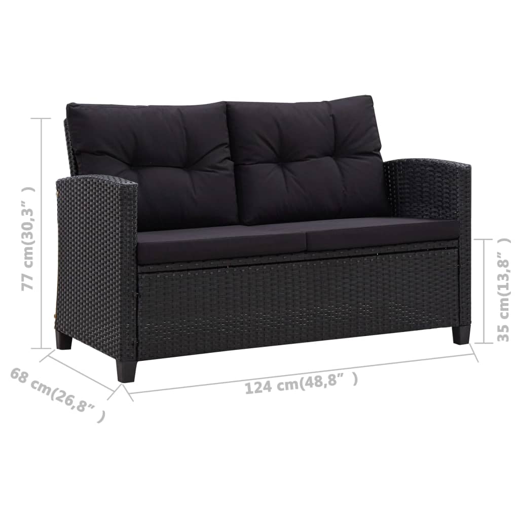 2-seater-patio-sofa-with-cushions-black-48-8-poly-rattan At Willow and Wine USA!