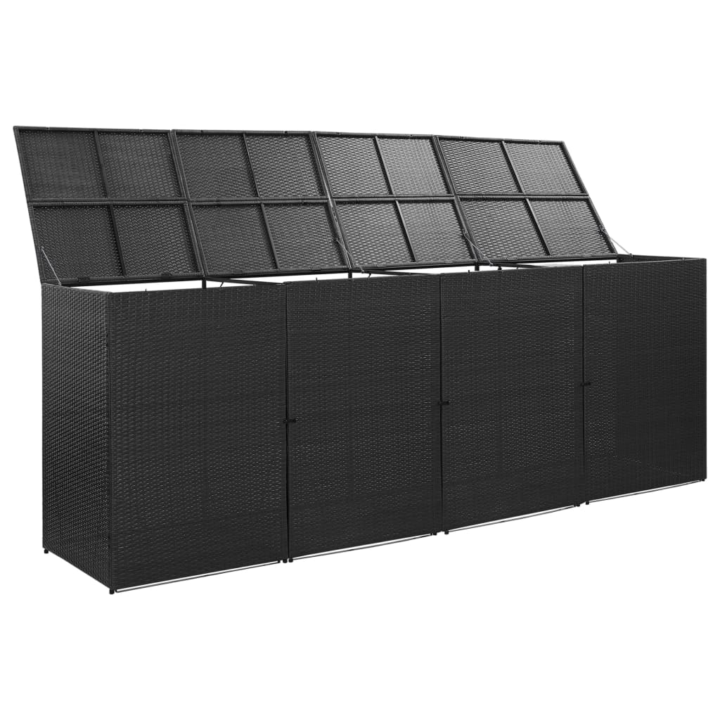 Quadruple Wheelie Bin Shed Black 120.1"x30.7"x47.2" Poly Rattan