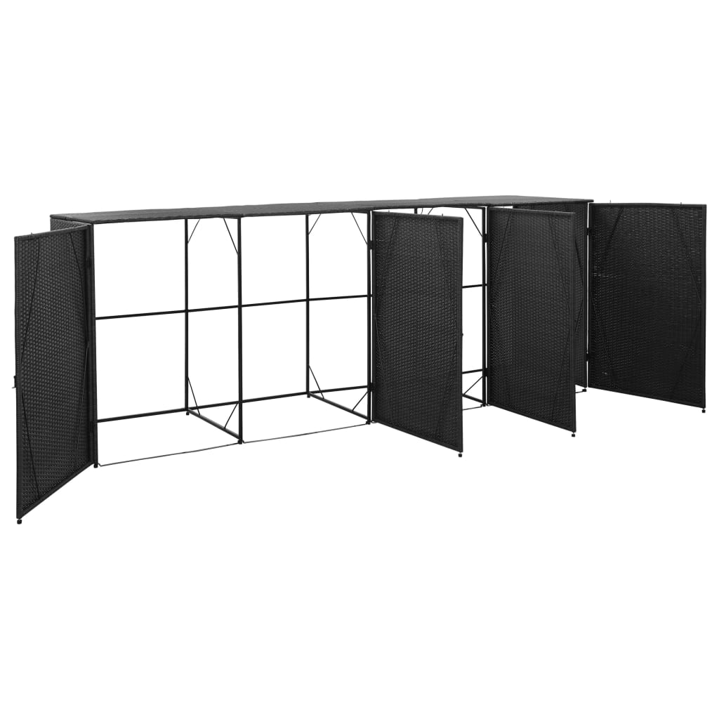 Quadruple Wheelie Bin Shed Black 120.1"x30.7"x47.2" Poly Rattan