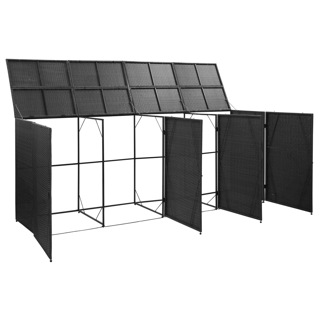 Quadruple Wheelie Bin Shed Black 120.1"x30.7"x47.2" Poly Rattan